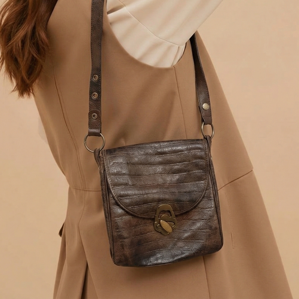 Vintage Leather Croc Textured Bag